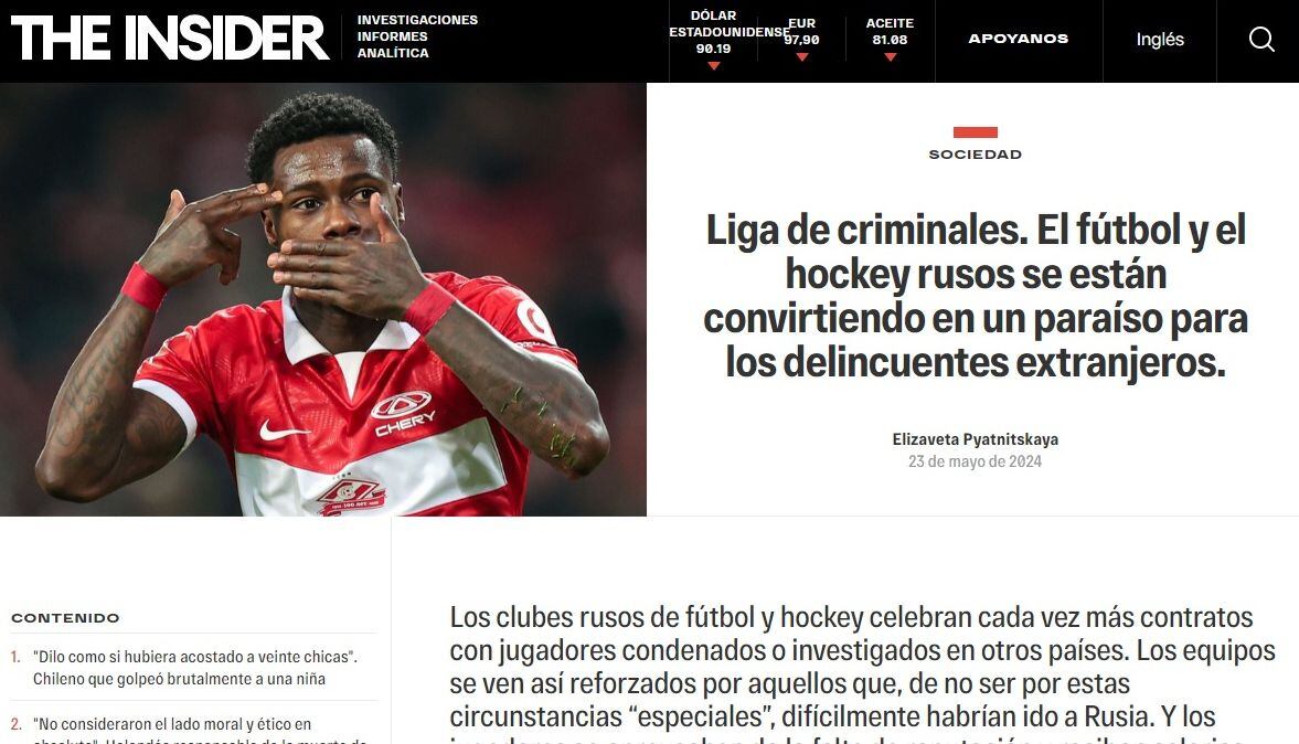 Periodista rusa acusa a su liga de fútbol de ser “un paraíso para los  delincuentes extranjeros” por tener a Jordhy Thompson – Publimetro Chile