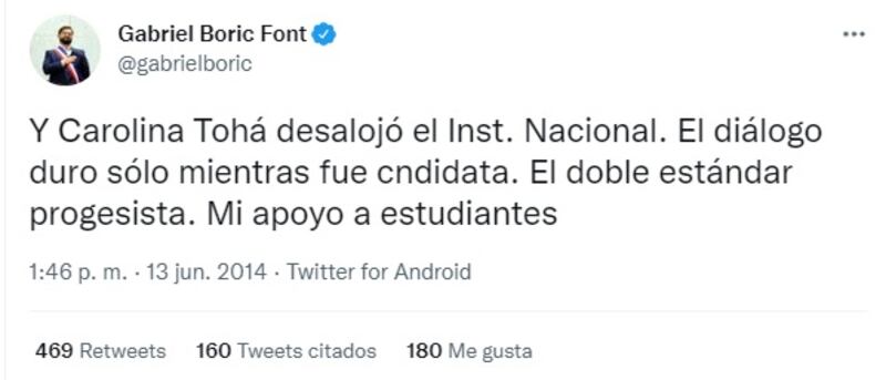 En "Mucho Gusto" mostraron un tuiteo de Gabriel Boric en contra de Carolina Tohá previo al eventual anuncio del Presidente de la militante PPD como nueva ministra del Interior de su Gobierno.