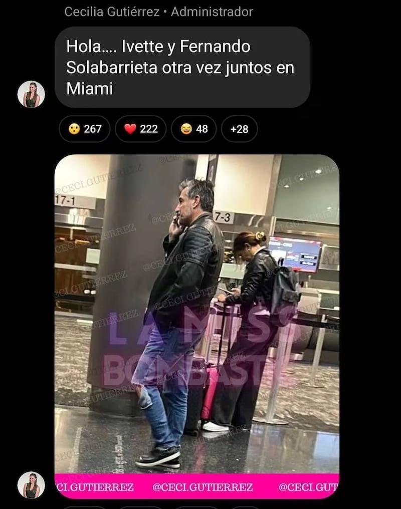 ¿Fernando Solabarrieta e Ivette Vergara juntos otra vez? Esa es la pregunta que surgió luego ser vistos en el aeropuerto de Santiago, junto a una par de pequeñas maletas. Posiblemente llegando o a punto de emprender vuelo.
Si bien, en la fotografía no demuestran mayor cercanía y ambos están con sus respectivos celulares - ella mirando la pantalla y él hablando por fono- de igual manera surgieron las suspicacias de una posible reconciliación matrimonial. 
Pero, todo podría tratarse del viaje que realizaron a Miami para estar junto a su hija Maite, quien tomó la decisión de dejar el voleiboll y jugó el último partido, en presencia de sus progenitores, tal como lo registró en una publicación de Instagram. 
“La idea de no tener más voleibol duele demasiado. Pero al mismo tiempo, no puedo no decir adiós al deporte que me dio tantas alegrías y la razón detrás de tantos momentos que me hicieron la persona que soy hoy. A todos los que formaron parte de mi viaje, gracias, no podría haberlo hecho sin ustedes”, escribió en inglés. 
En las imágenes, se ve junto a sus padres y hermano.