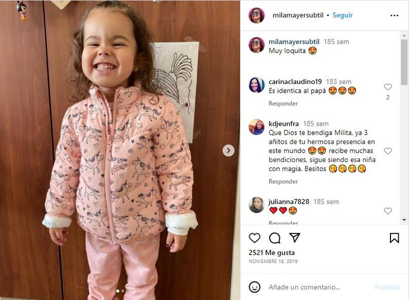 Mila Mayer Subtil a poco para cumplir sus tres años