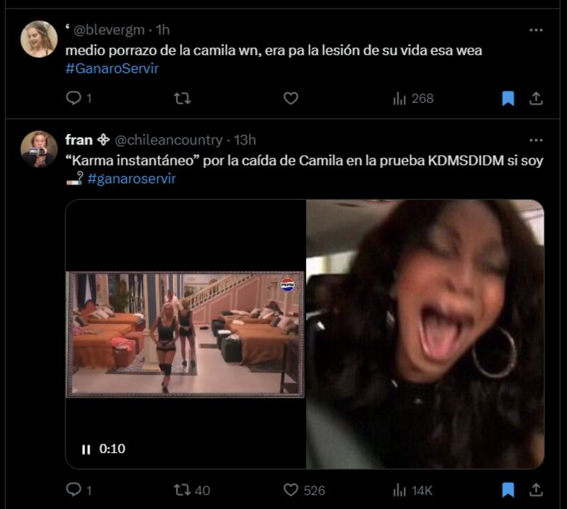 Reacción caída de Camila Recabarren en "¿Ganar o Servir?"