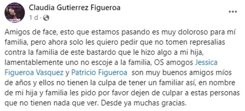 Claudia Gutiérrez pidió a la gente que no tomaran represalias en contra de los familiares del sujeto que confesó el asesinato de su hija, Michelle Silva.