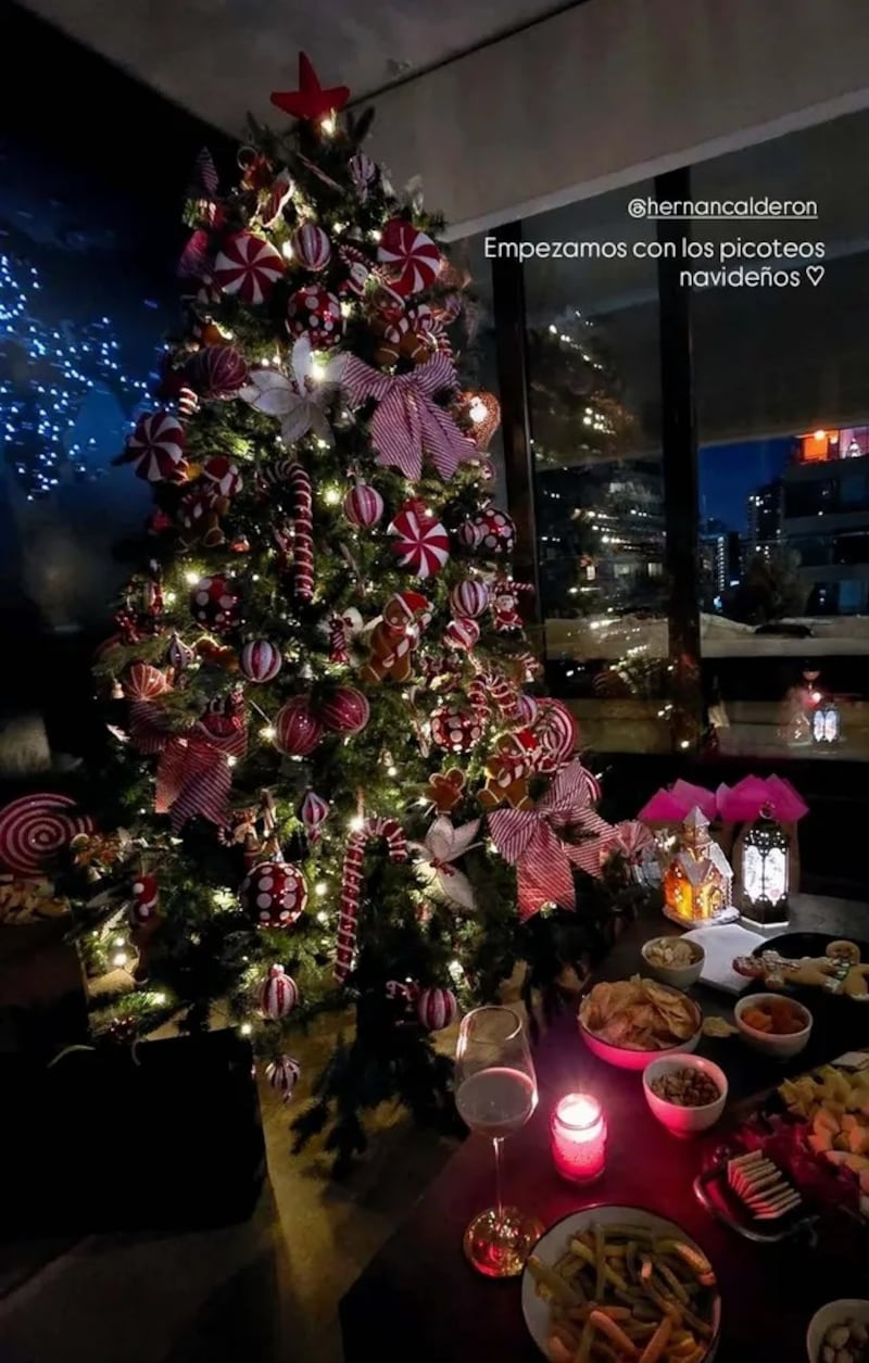 Con un árbol de Pascua tamaño XL y abundante decoración, la influencer Kel Calderón dio inicios a las celebraciones navideñas, en compañía de su padre Kel Calderón. 
Fue a través de sus historias de Instagram donde la hija de Raquel Argandoña mostró el resultado de su imponente árbol navideño, el cual fue ampliamente adornado con figuras rojas y blancas, que simulaban bastones y paletas de dulces, además de guinaldas de luces y rosetones, que terminaban con una estrella roja en la punta. 
Sobre la mesa, en tanto, un variado cóctel para picotear junto a su padre, con quien habría realizado la tradicional tarea de Pascua. Tal como lo hace su madre, pero en el mes de noviembre. 
“Empezamos los picoteos navideños”, escribió Kel en la historia, etiquetando a su progenitor.