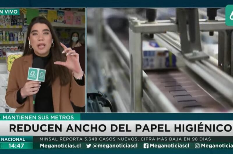 En Meganoticias Actualiza dieron cuenta esta jornada de la reducción en el tamaño del papel higiénico de una de las marcas de distribución nacional.