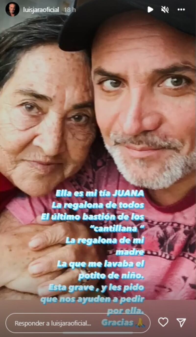 Luis Jara publicó este martes una fotografía junto a su tía Juana y el llamado a sus seguidores de pedir por ella debido a su "grave" estado de salud.