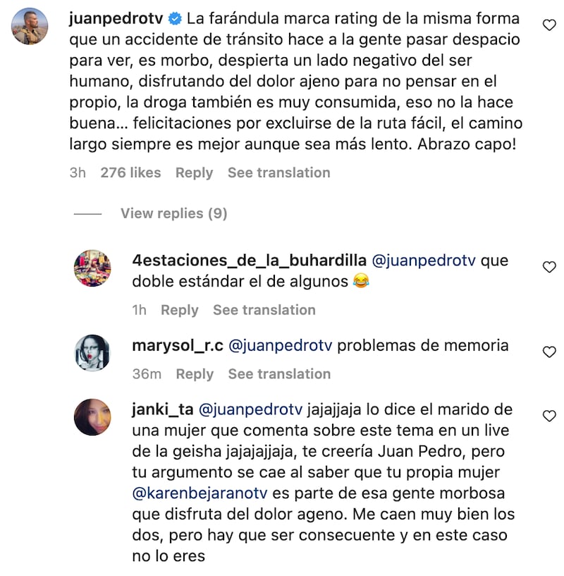 Comentarios contra Juan Pedro