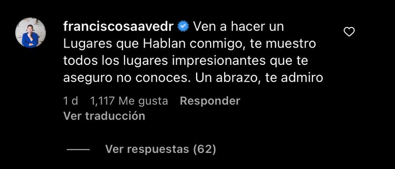 Comentario de Pancho Saavedra a Pedro Pascal | Instagram