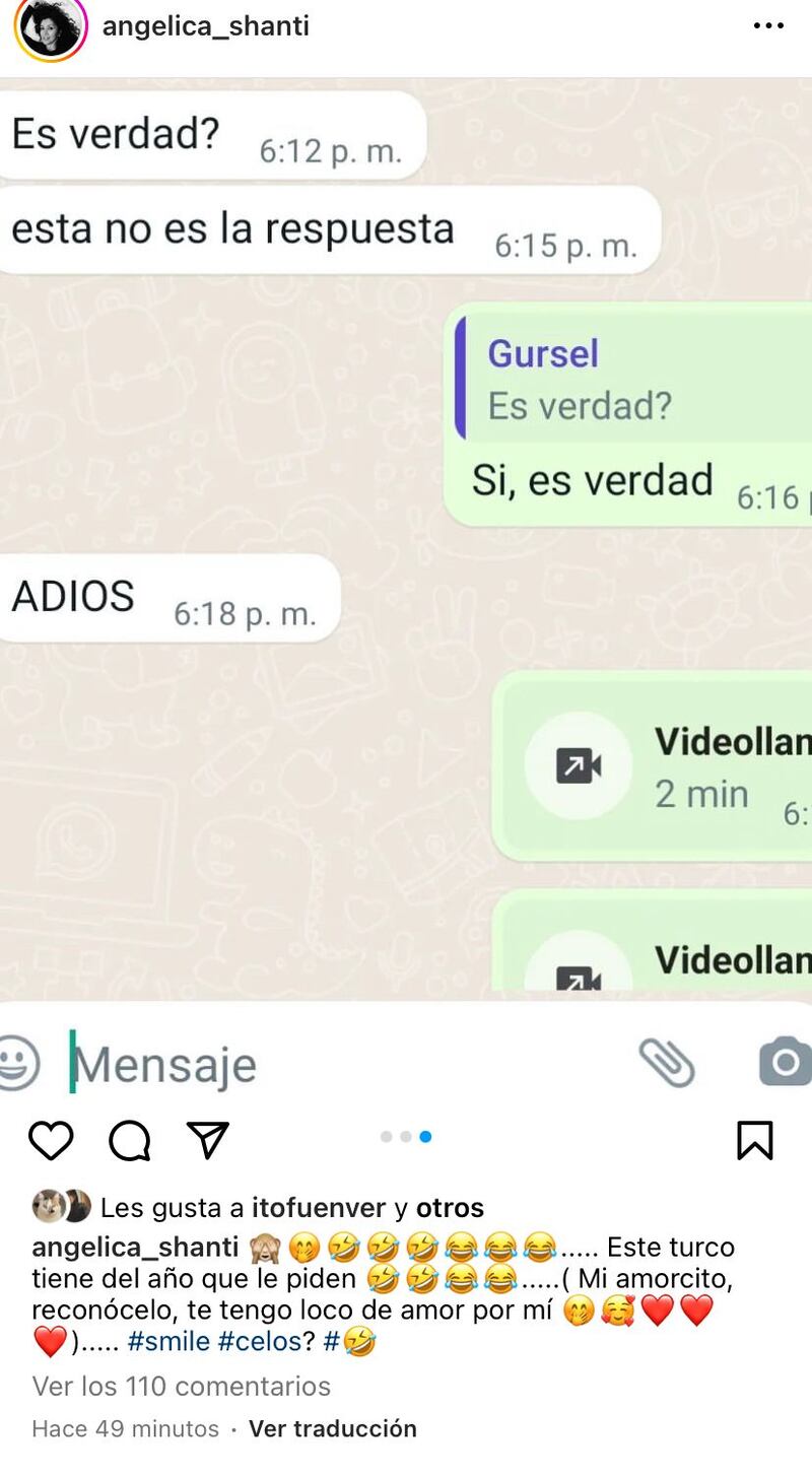 Angélica publicó chat con su ex. Captura de Instagram