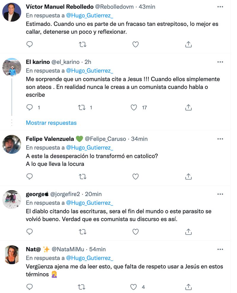 Reacciones a tuit de Hugo Gutiérrez