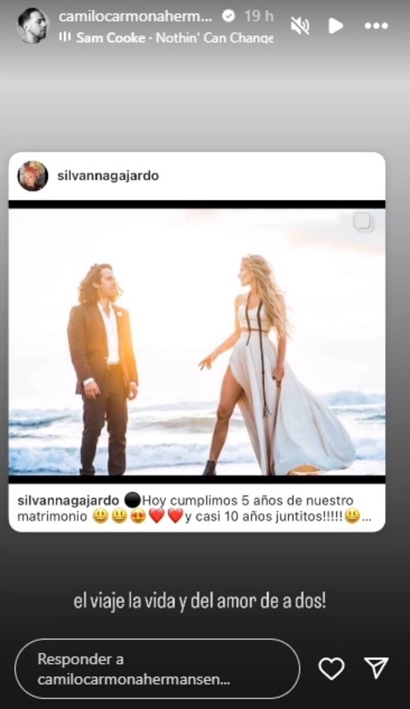 El actor de "Juego de ilusiones" conmemoró en sus redes sociales su quinto aniversario de matrimonio con la actriz.