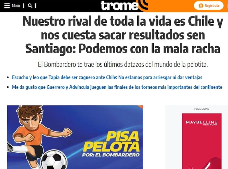 La columna de opinión del medio peruano calificó de "una total estafa" a Ben Brereton y trató de "choclón" a Alexis Sánchez.