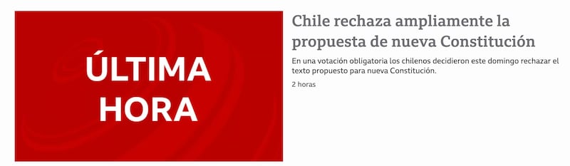 Portada de BBC Mundo por triunfo del Rechazo