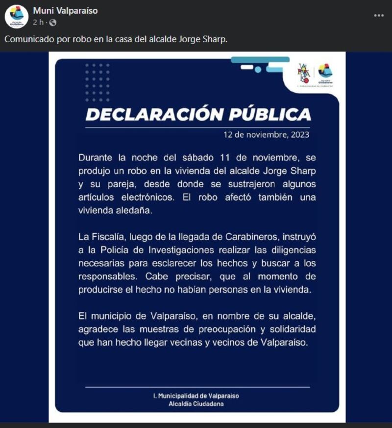 Comunicado Municipalidad de Valparaíso