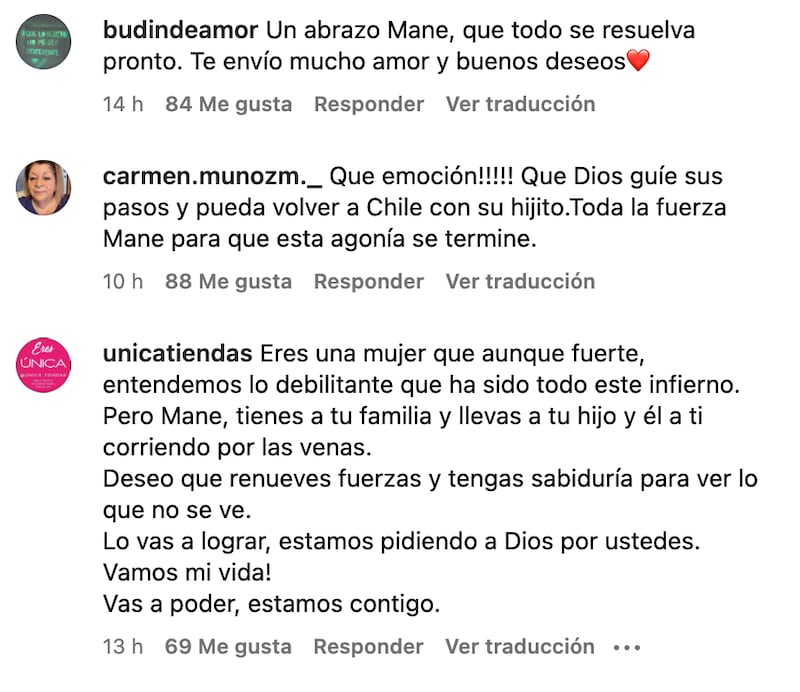 Comentarios de apoyo a María Elena Swett | Captura: Instagram