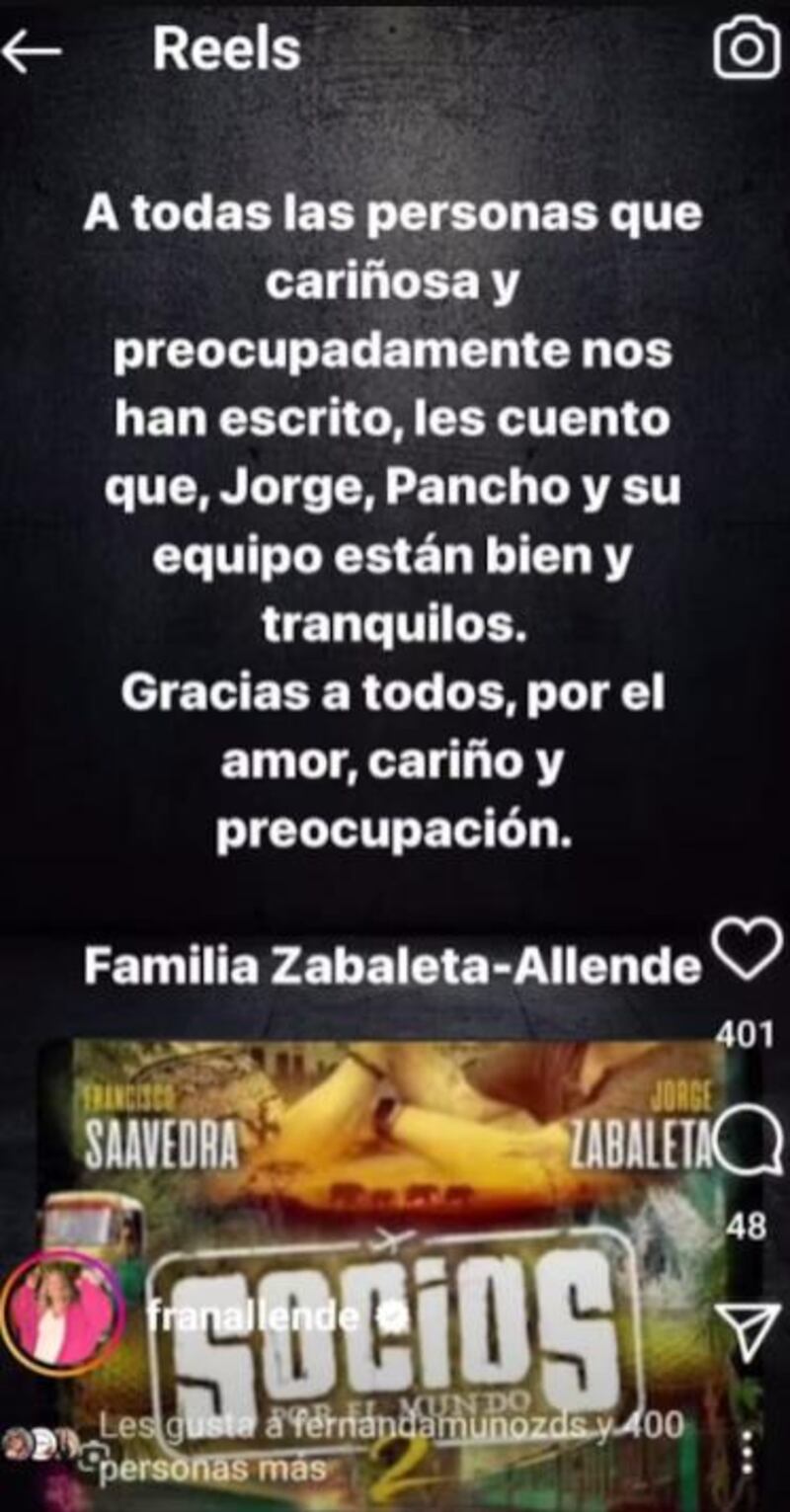 Francisca Allende dio a conocer cómo esta su esposo tras ataque. Captura de Instagram