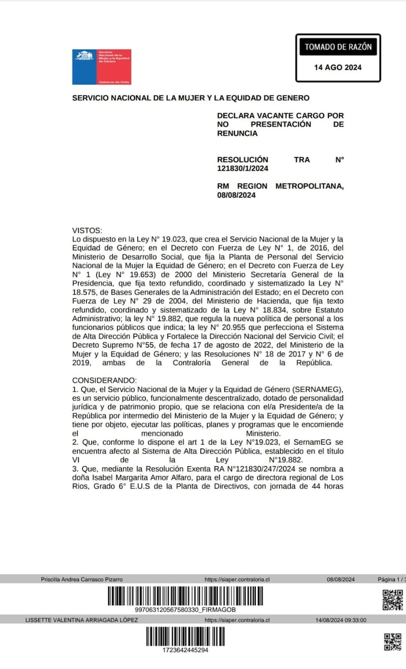 Pantallazo documento Contraloría