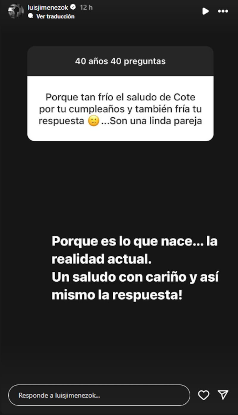 Luis Jiménez responde por "frío saludo". Captura de Instagram