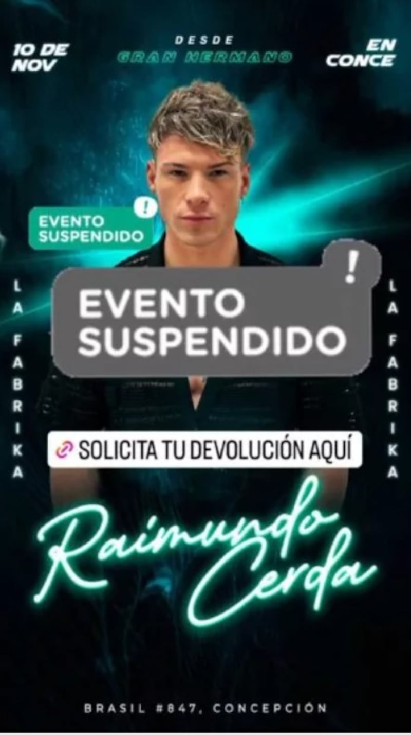 Evento cancelado de Raimundo Cerda, Instagram