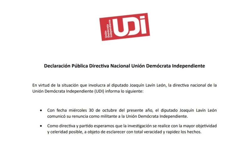 Comunicado oficial de la UDI