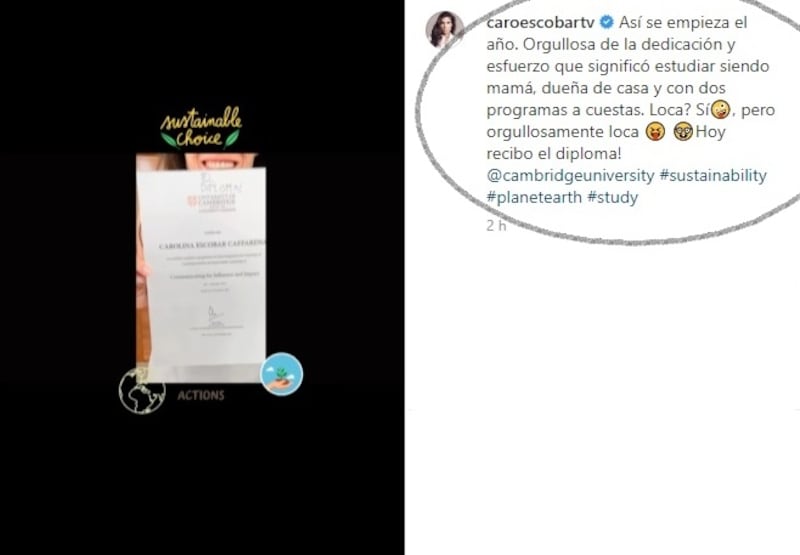 La periodista y exanimadora de "Buenos días a todos" reveló este martes a sus seguidores de Instagram que finalizó con éxito su diplomado de sustentabilidad en la prestigiosa Universidad de Cambridge.