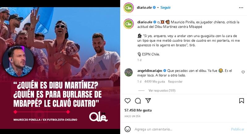 La publicación de Olé y el comentario de Ángel Di María