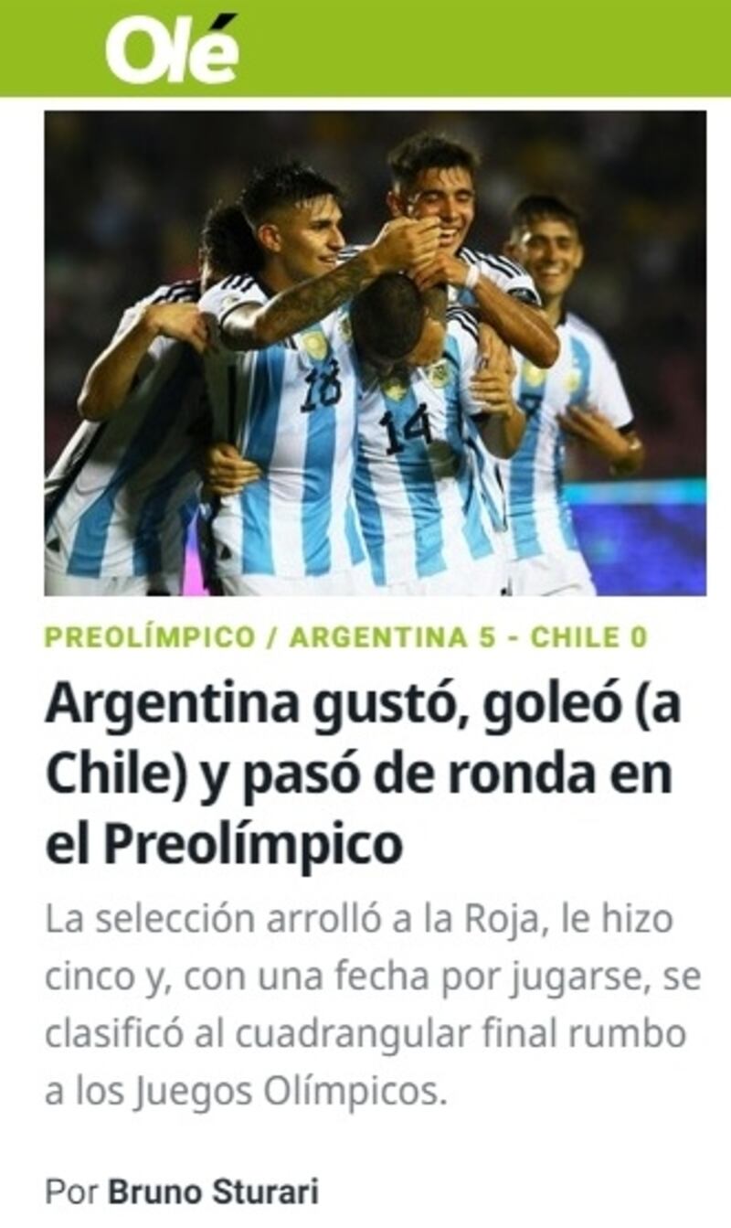 La prensa deportiva no se apiadó de la Roja Sub 23 luego de la goleada de Argentina.