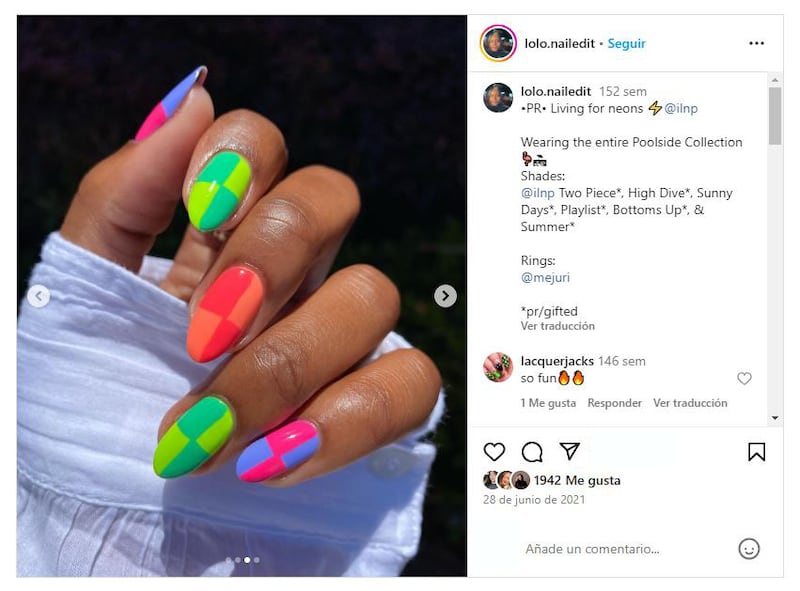 Las 'checkerboard nails' son la tendencia en cuanto a manicura más vibrante del verano