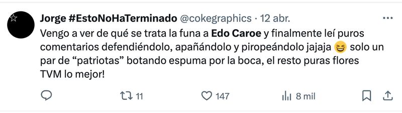 Comentarios sobre Edo Caroe | Captura: X (Twitter)