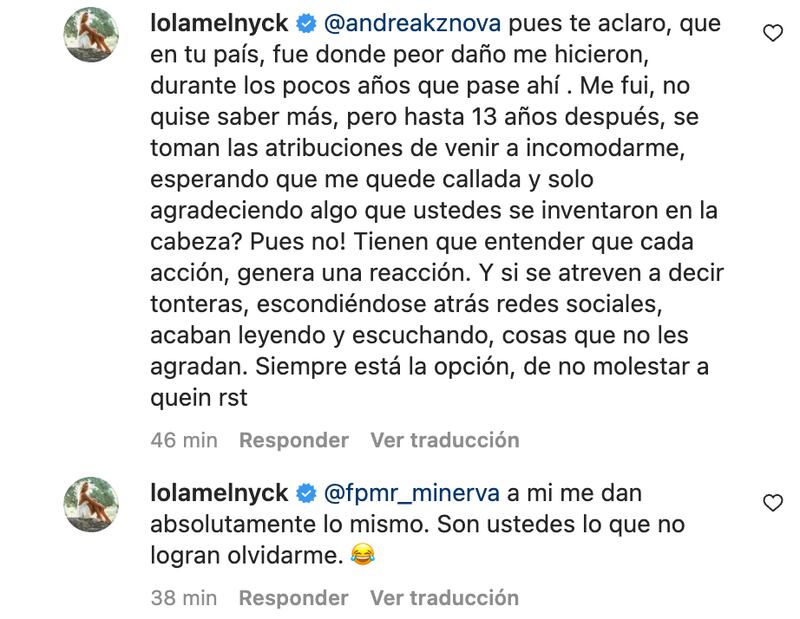 Comentarios Lola Melnyck | Fuente Instagram