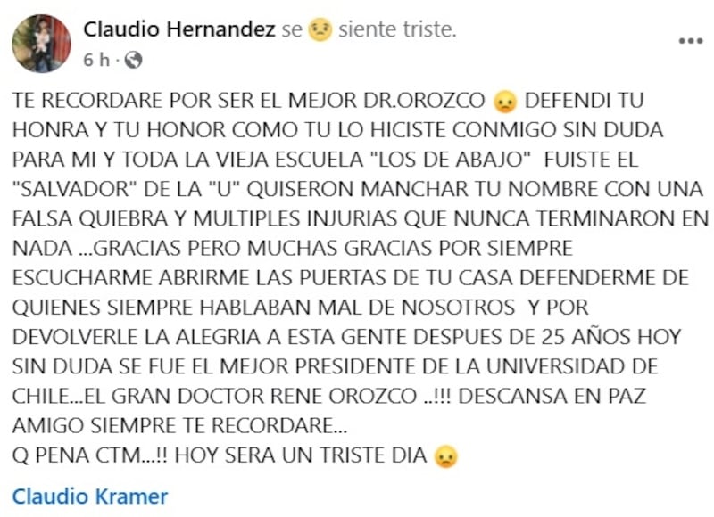 El exlíder de la barra oficial de la U se mostró totalmente dolido tras la muerte del expresidente del club universitario.