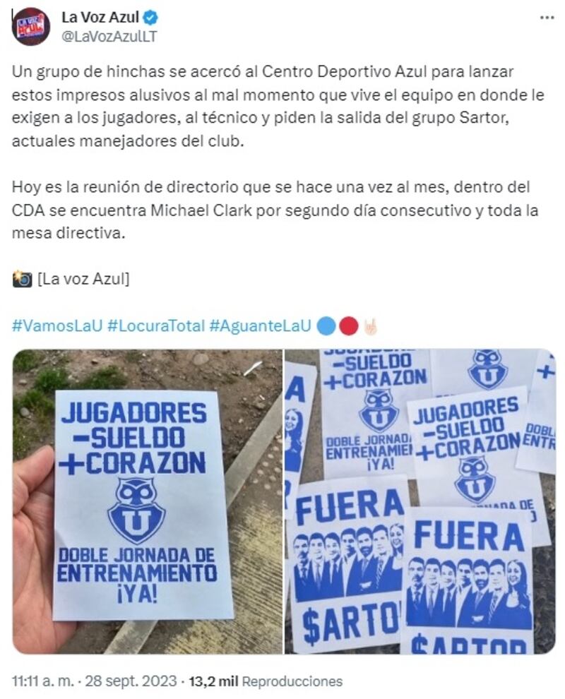 Los mensajes de algunos enardecidos hinchas apuntaron a los dirigentes y futbolistas del club laico.