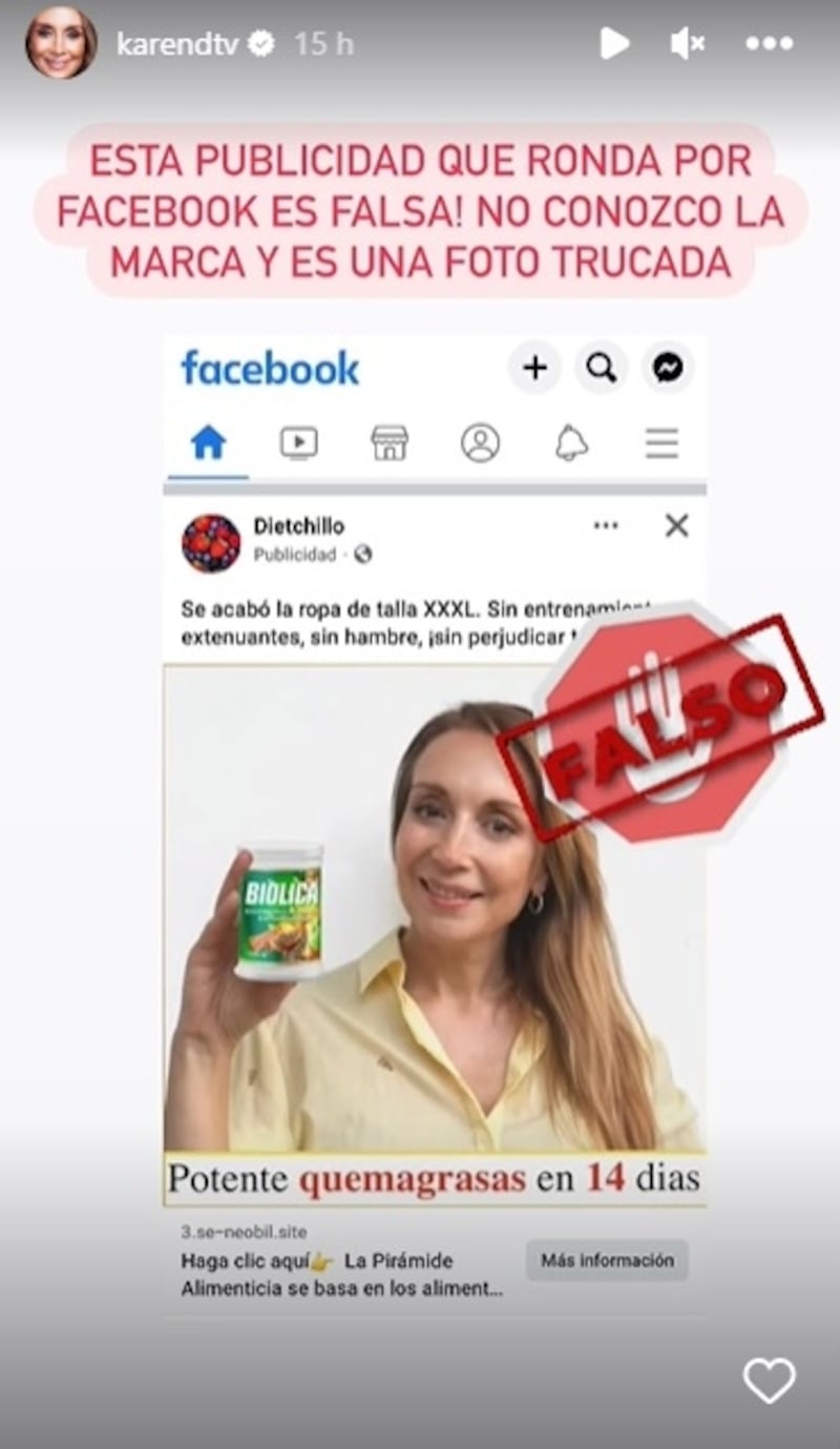 La animadora denunció en sus redes sociales el plagio de su imagen para ofrecer productos de salud que ella no promociona.