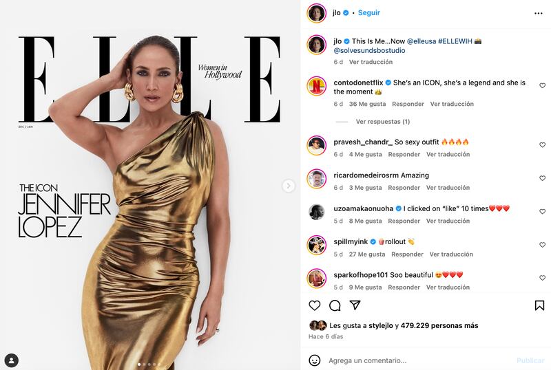 Jennifer Lopez on the cover of 'Elle' Magazine