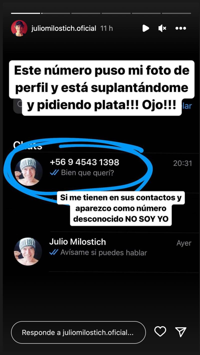 Historias Julio Milostich - Fuente: Instagram