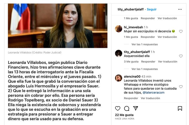 Publicación y comentario de Titi Ahubert | Fuente: Instagram