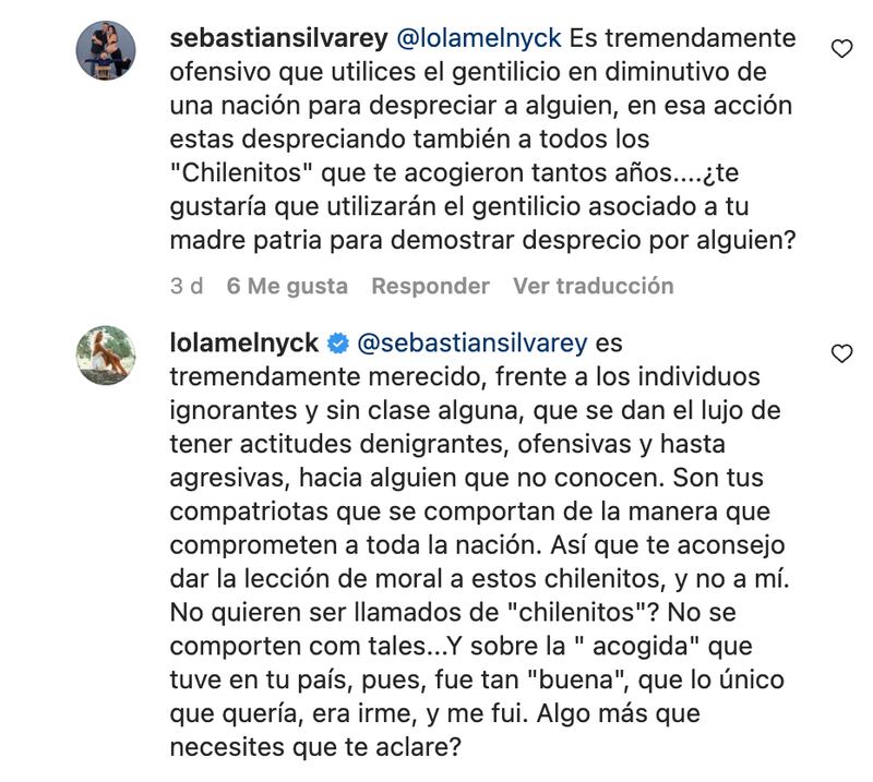 Comentarios Lola Melnyck | Fuente Instagram