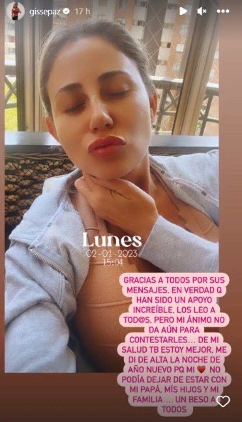 Gissella Gallardo actualizó su estado de salud en sus redes sociales.