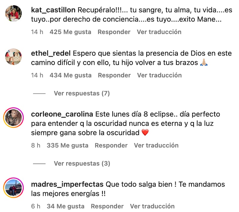 Comentarios de apoyo a María Elena Swett | Captura: Instagram