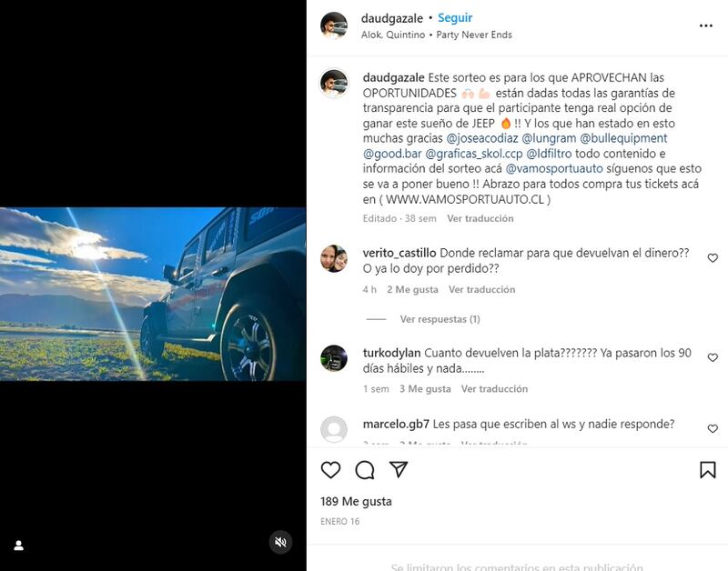 La rifa de Daúd Gazale en Instagram