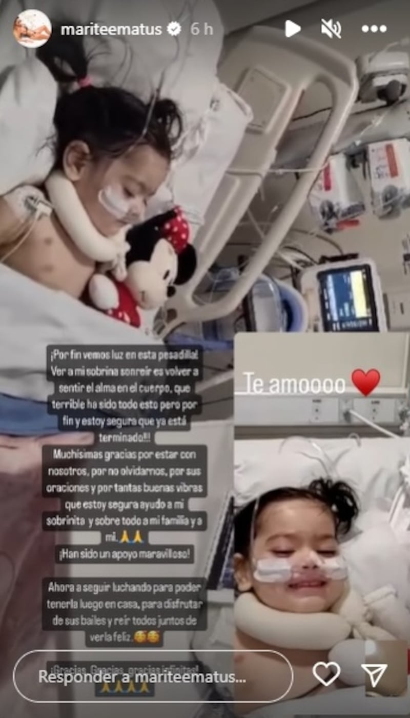 La influencer destacó en sus redes sociales la mejoría de salud de su sobrina.