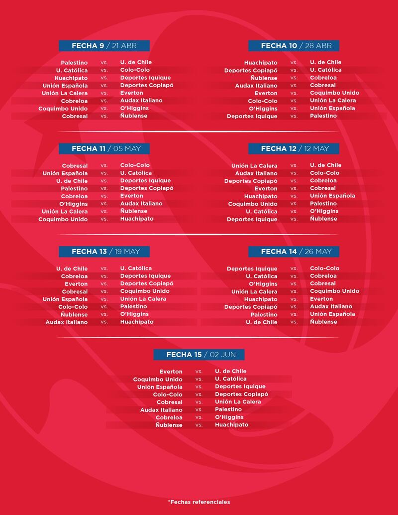 La ANFP entregó el calendario de partidos del torneo nacional de este año.