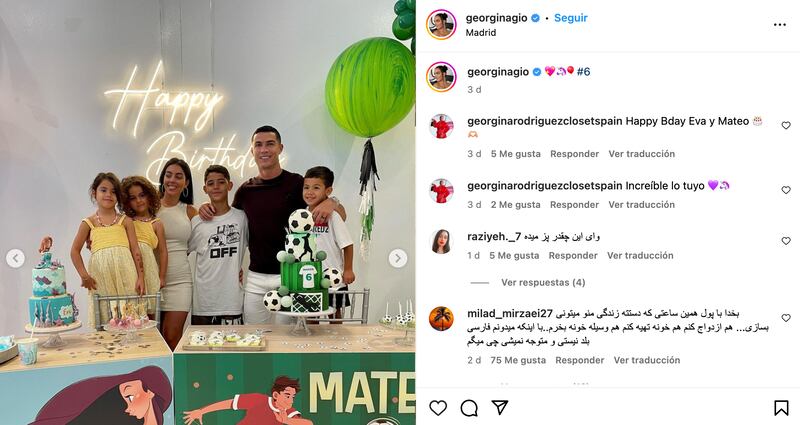 Georgina Rodríguez y Cristiano Ronaldo festejando a sus mellizos