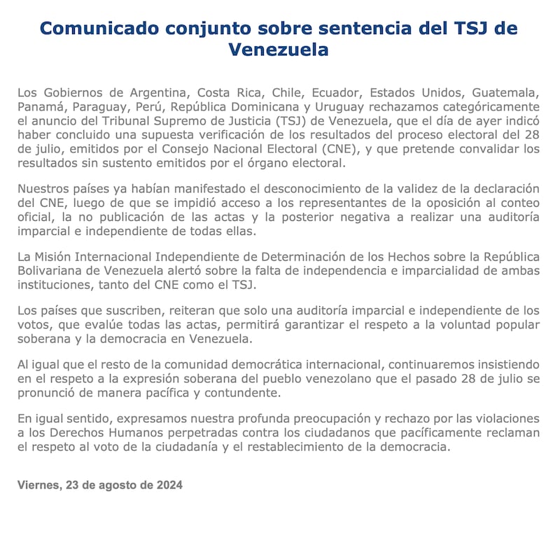 Comunicado conjunto por Venezuela