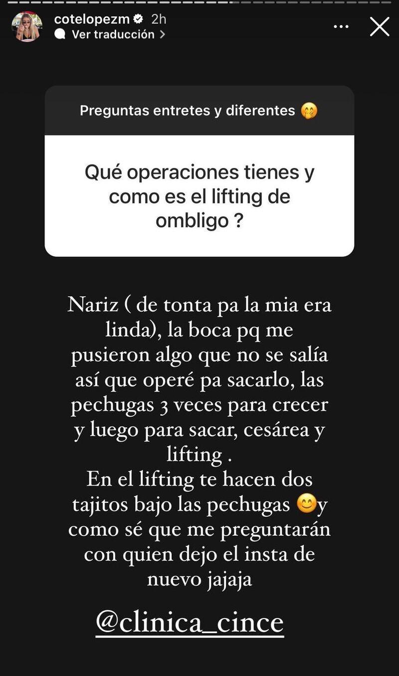 Coté López respondió preguntas de sus seguidores en Instagram. Captura de pantalla