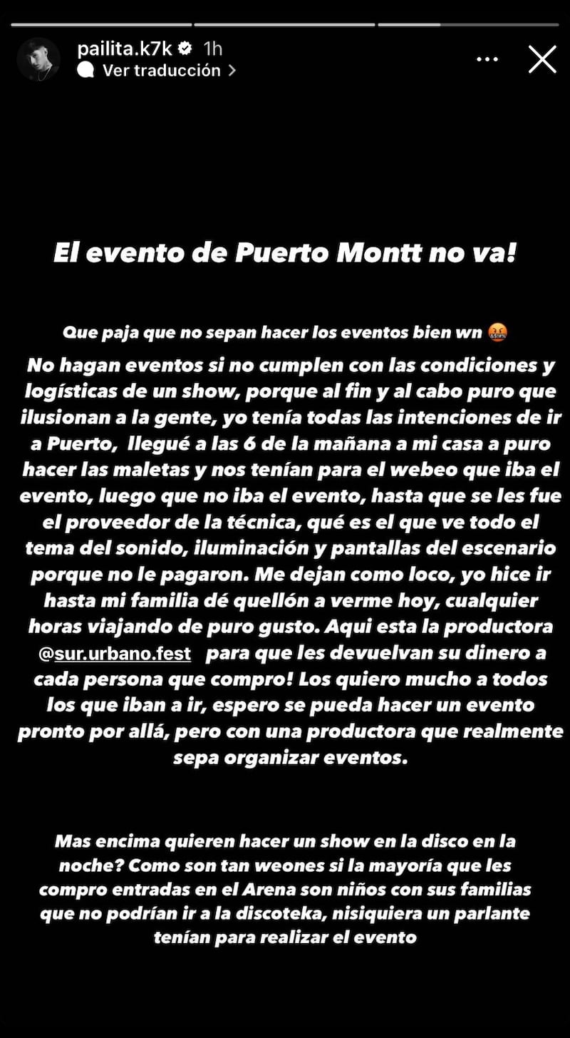 Historia de Pailita sobre evento en Puerto Montt | Fuente: Instagram