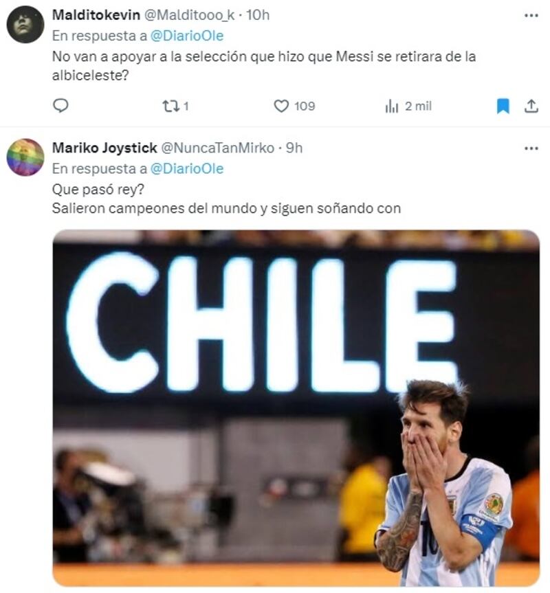 Algunas de las respuestas de hinchas chilenos a la publicación del diario Olé en favor de Perú.