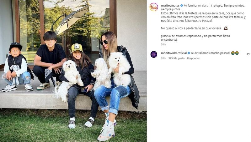 La exesposa de Arturo Vidal publicó una emotiva foto de su perro Pascual junto a toda su familia.
