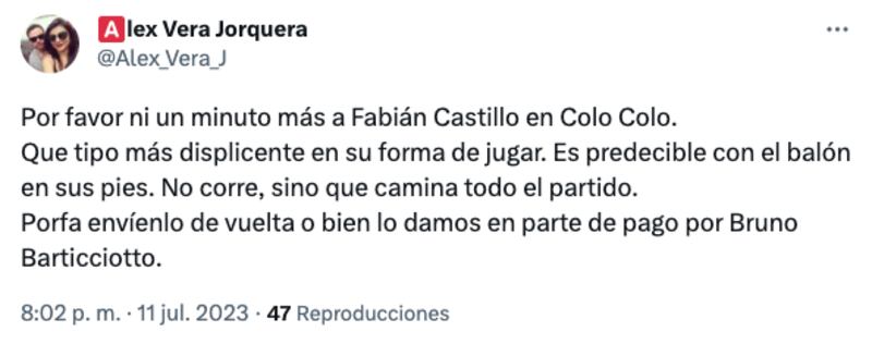 Hinchas de Colo Colo critican a Fabián Castillo