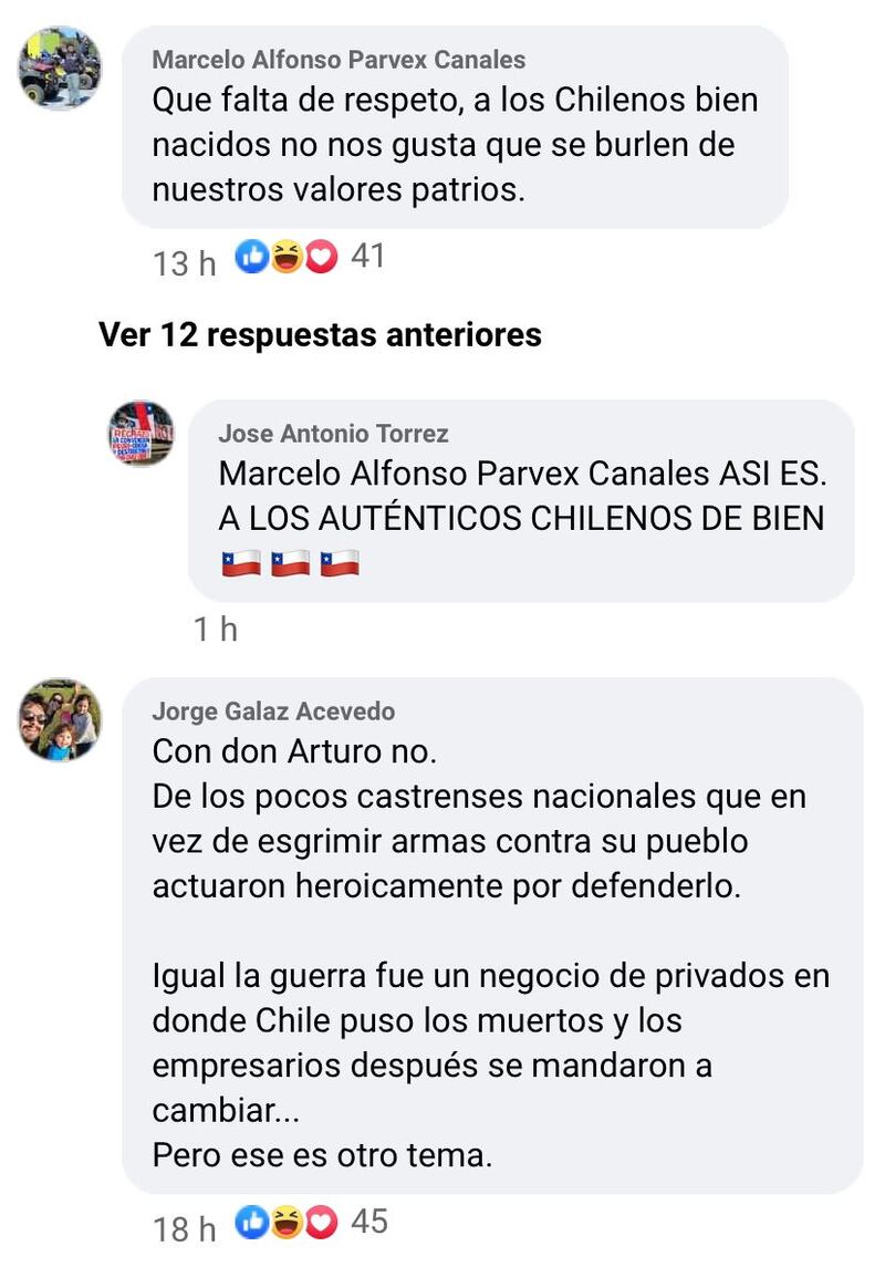 Chilenos enfurecidos por meme de Arturo Prat. Captura de Facebook