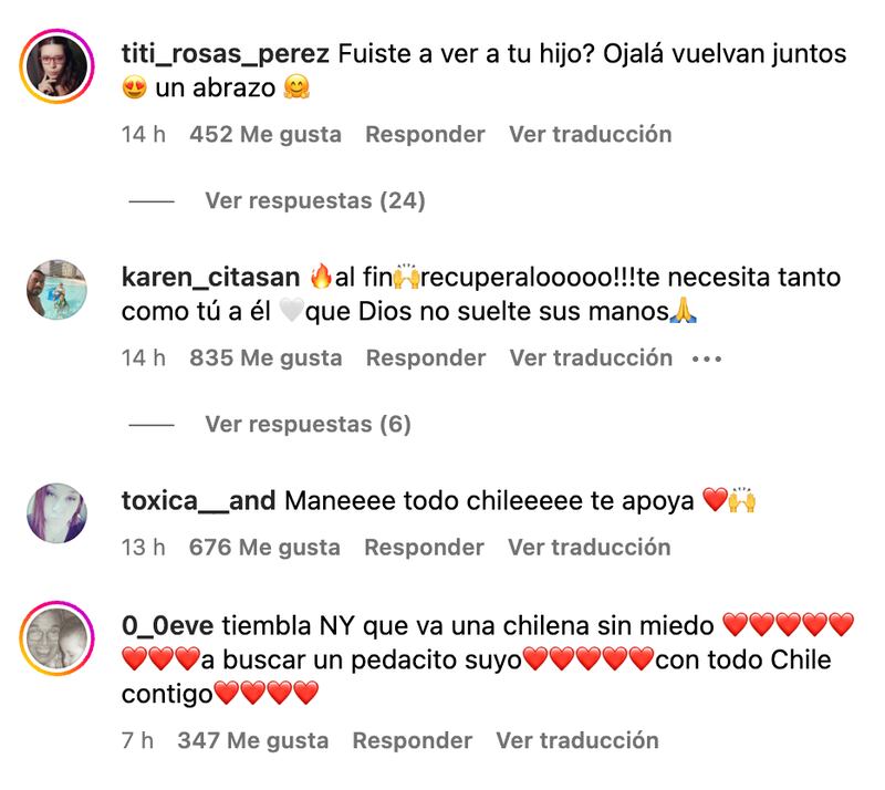 Comentarios de apoyo a María Elena Swett | Captura: Instagram